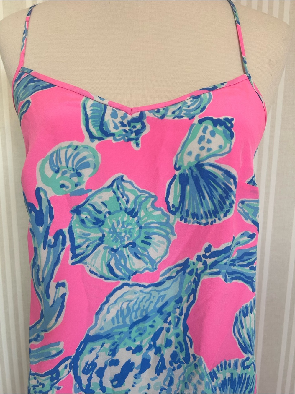 Lilly Pulitzer Clara Slip Halter Dress 100% Silk Women’s Size XS Pink/Blue Shell - Picture 4 of 11